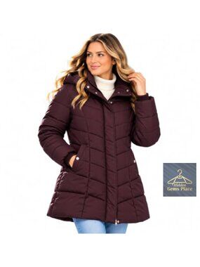 Long Quilted Puffer Parka Jacket Hooded Winter Coat Chevron